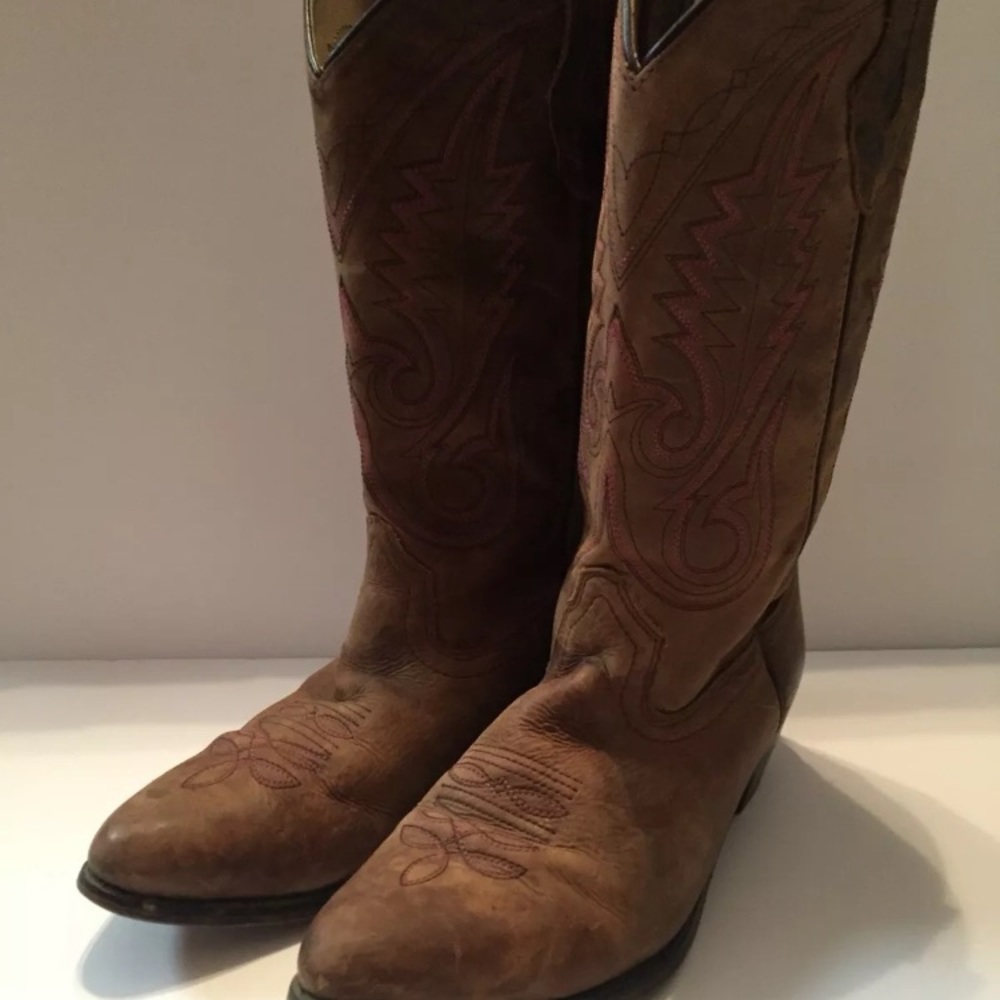 Smokey mountain tan and pink cowboy leather boots8